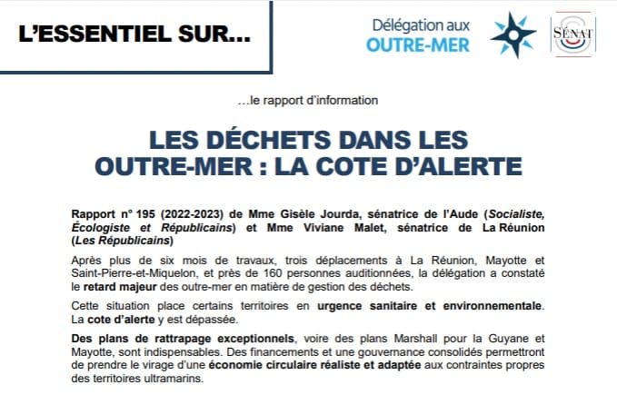 Rapport d’information du Sénat, intitulé Les déchets dans les outre-mer : la cote d’alerte